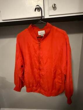 Croquet Club Vintage 100% Silk Bomber Jacket Red Size L